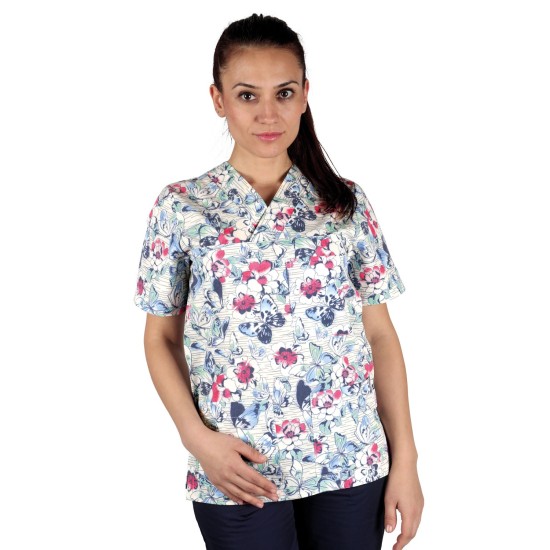 Bluza medicala imprimata cu fluturi