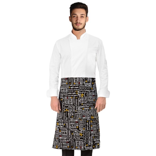 Șorț frontal cu decor MENIU NEGRU
